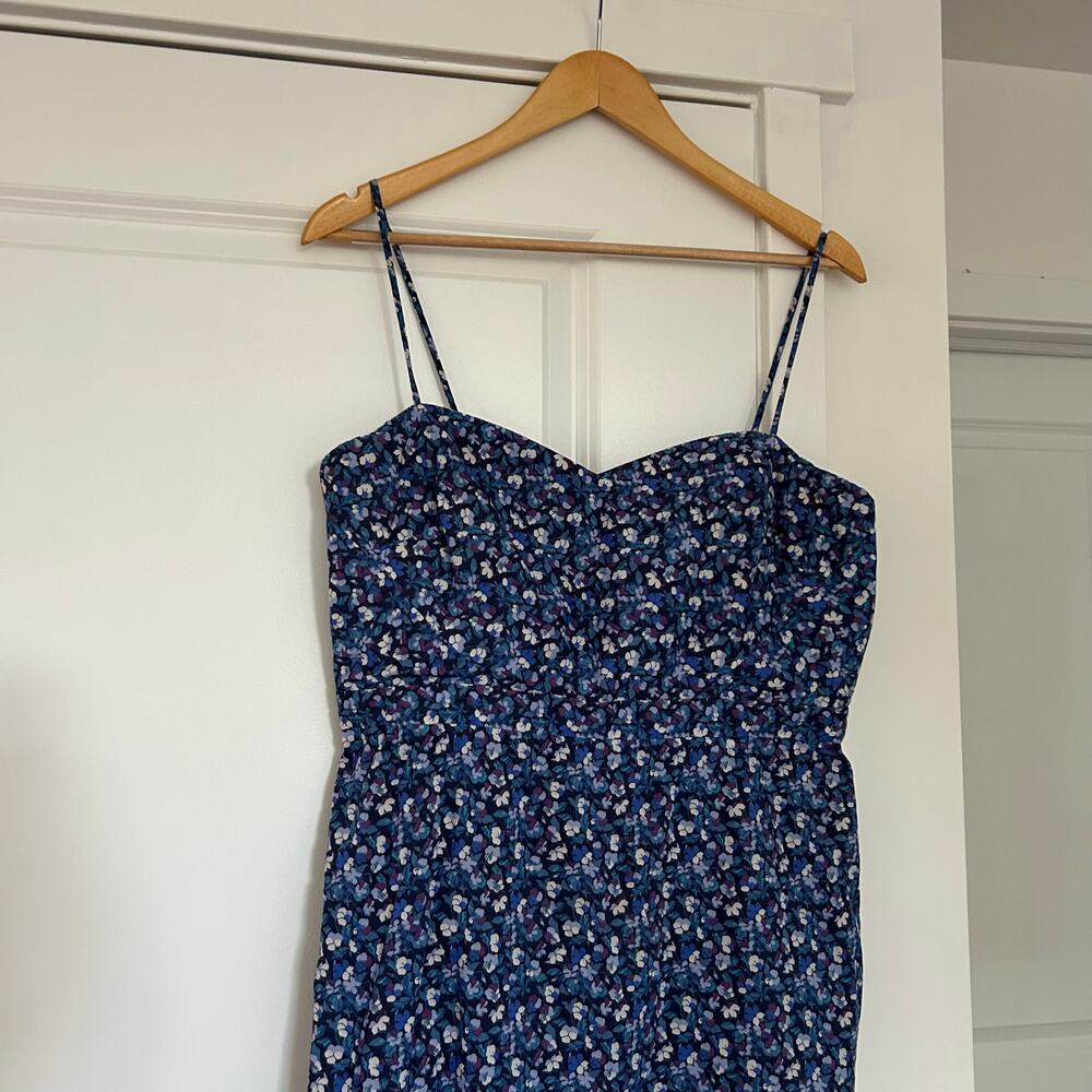 J. Crew Liberty Dress Midi Women’s 12 Blue Dark Romantic Resortwear Preppy Chic - Picture 6 of 10